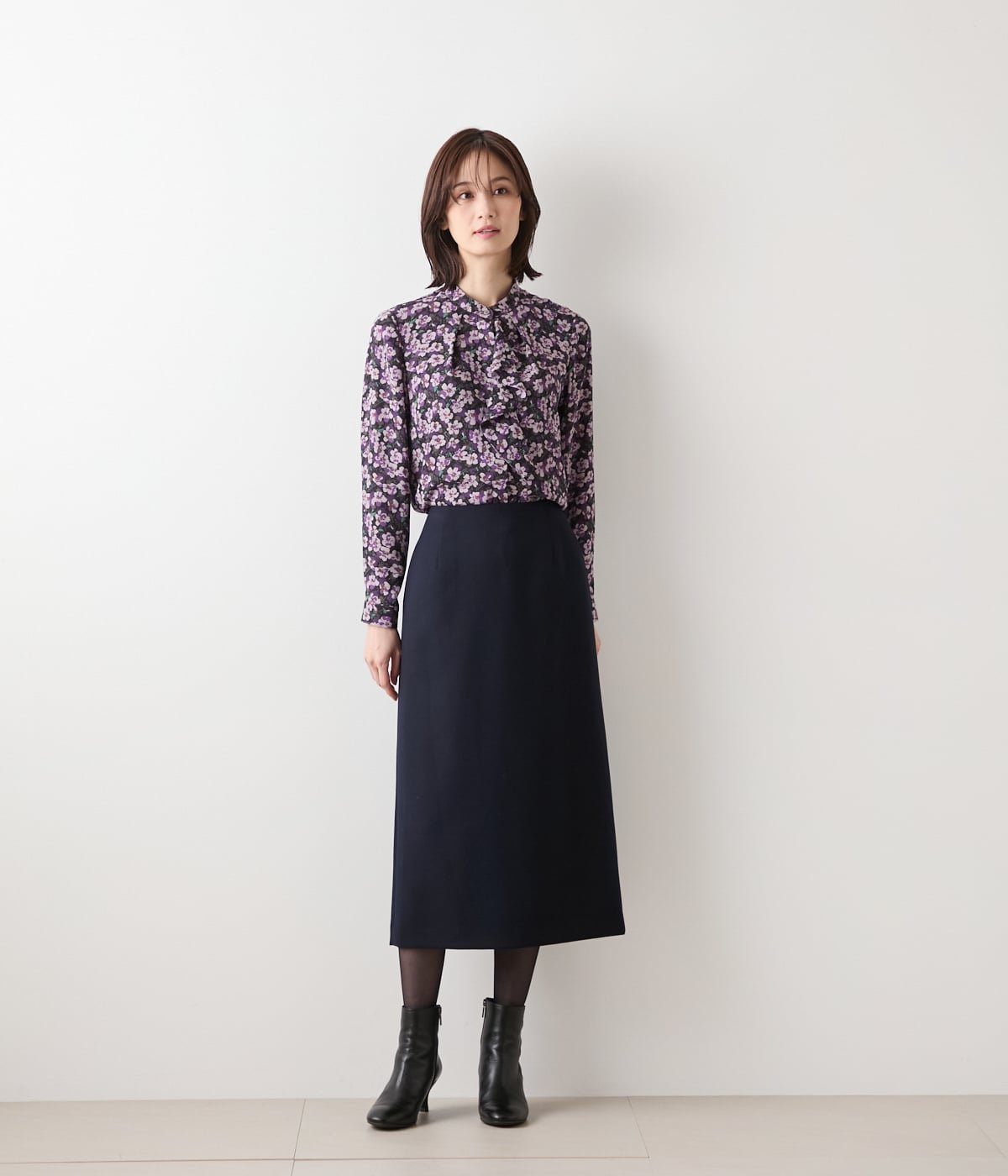 L】【ストレッチ】ウールブレンドダブルクロス ロングタイトスカート