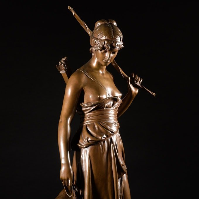French bronze sculpture “Nymphe de Diane” signed Eugène Aizelin
