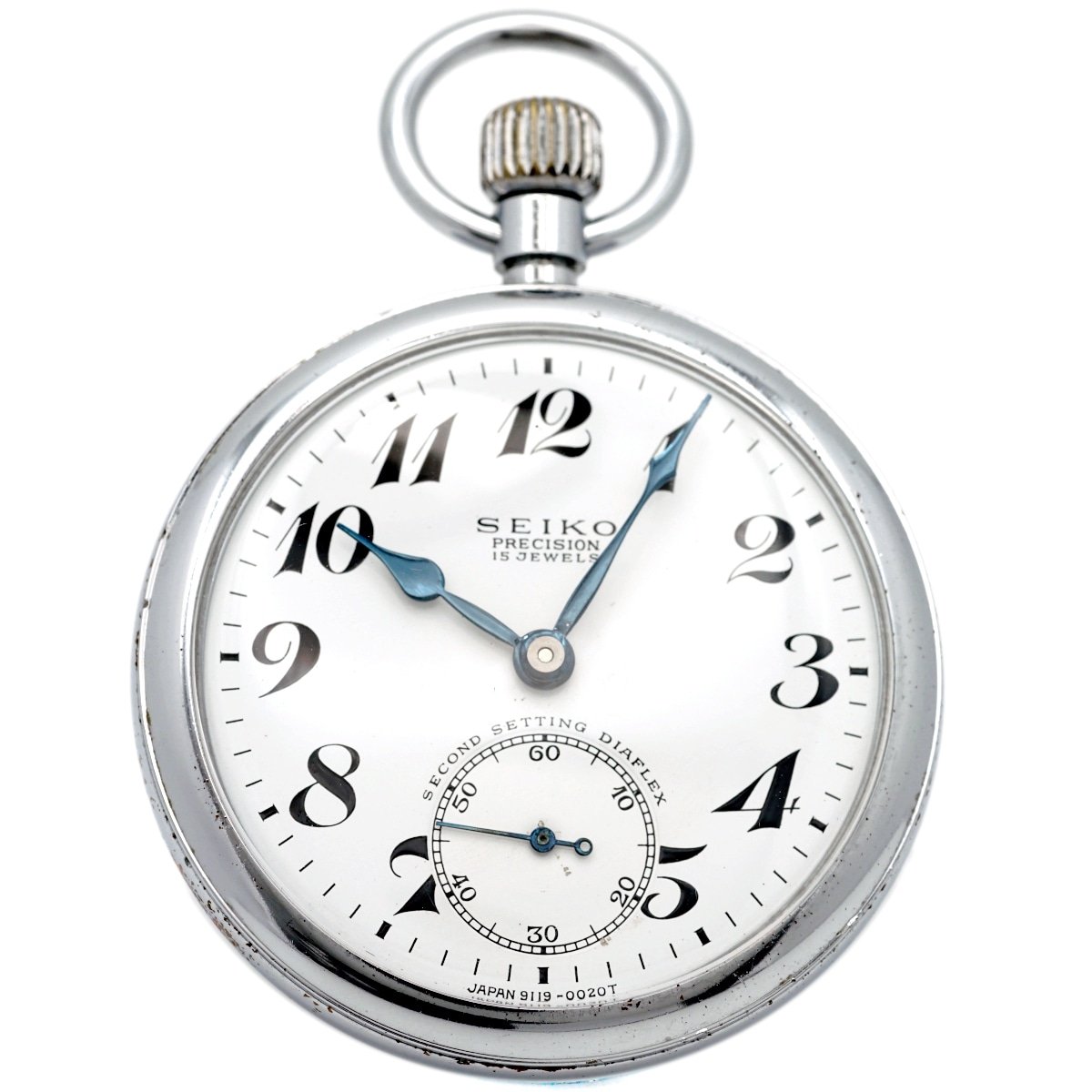 セイコー プレシジョン 懐中時計 青針 セコンドセッティング 鎖付き 15