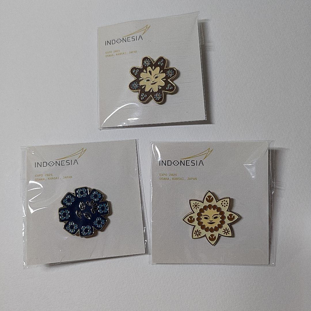 インドネシア館 ピンバッチ 3点セット 国旗ピンバッジ ダブル国旗 友好バッジ 日本とインドネシア - Tokin Inc