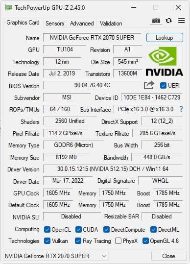 グラフィックボード・グラボ・ビデオカード MSI RTX 2070Super Ventus OC