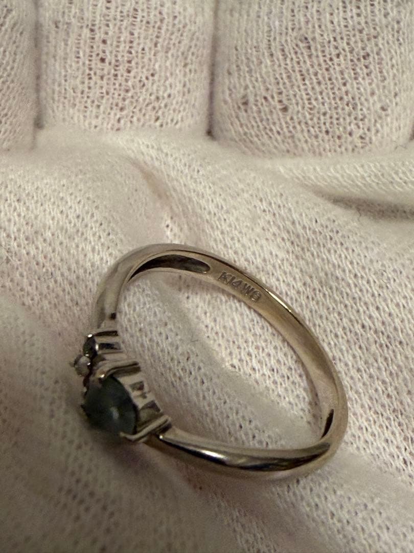 アクアマリン メレダイヤモンドリング K14 WG ホワイトゴールド 11号