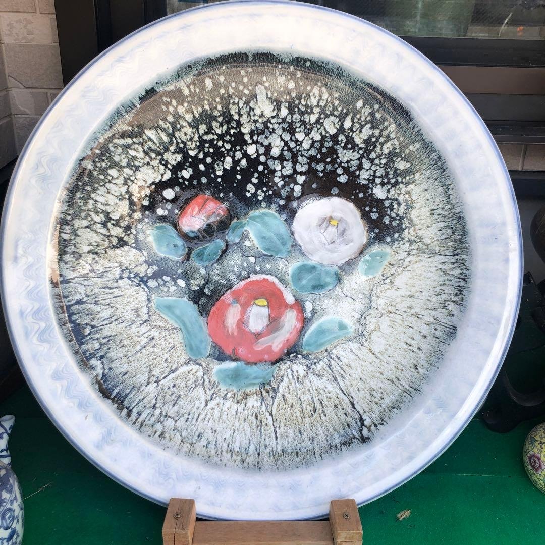 小石原焼　特大皿　陶器 小石原焼 翁明窯元 リム皿 大 ドット マット｜和食器通販 四季折折