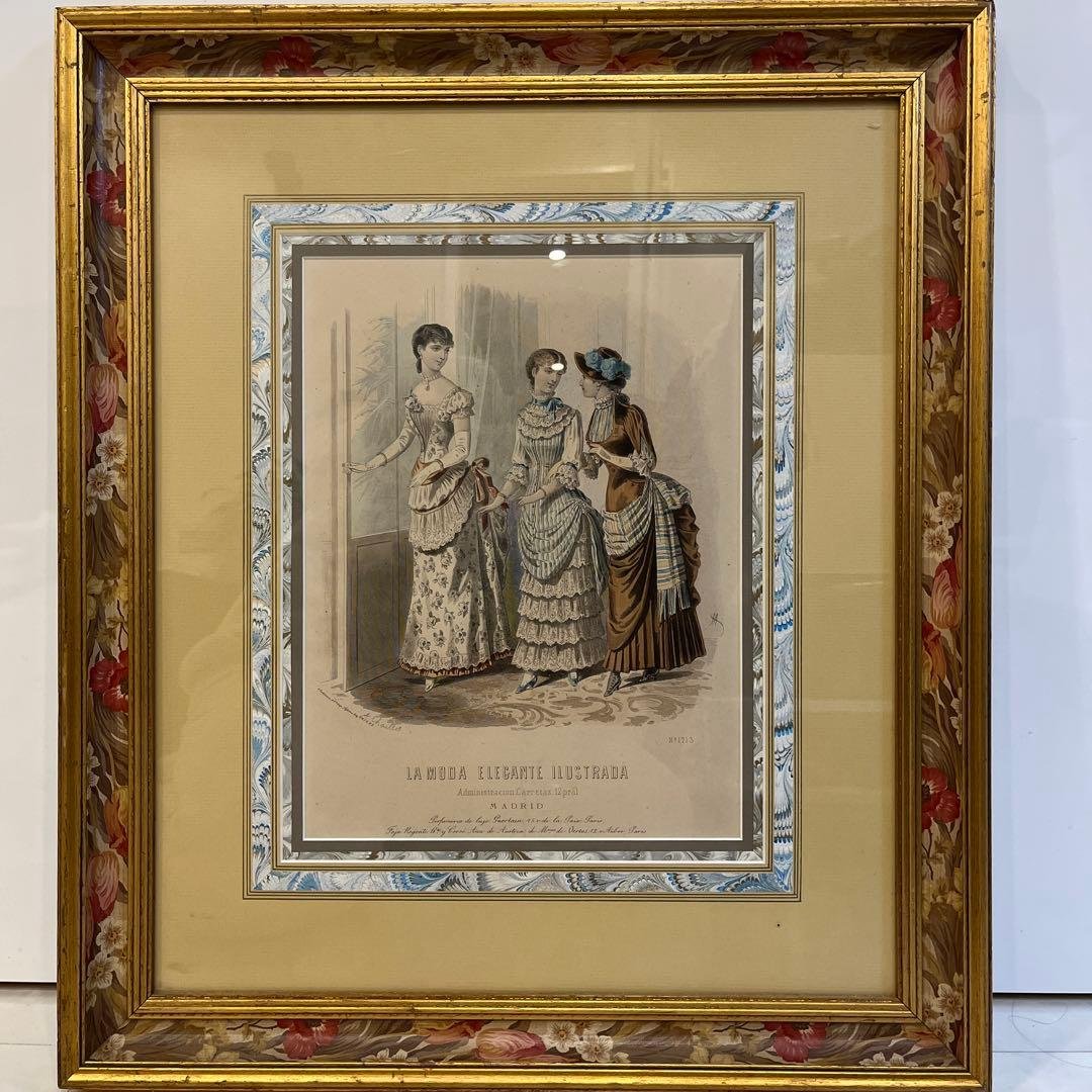 19世紀　La Moda Elegante Ilustrada 銅版画 Fashion plate from La Moda Elegante Ilustrada, April 14, 1890